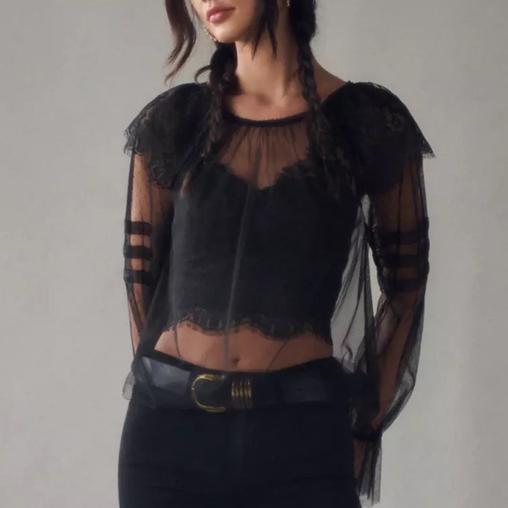 Anthropologie Lace Tulle Blouse & Bustier Set LIKE NEW Sz XS